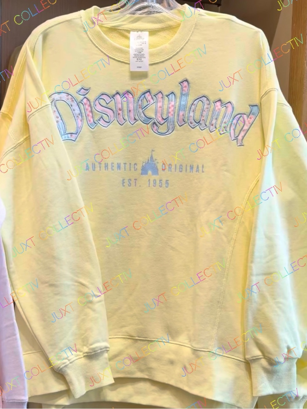 Disneyland Logo Authentic Original Castle Floral Embroidered Yellow Sweatshirt